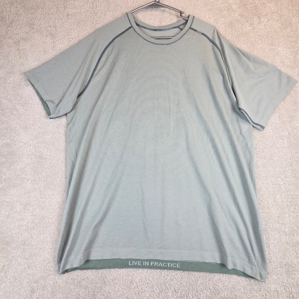 Lululemon Mens Metal Vent Tech Short Sleeve Shirt XXL Green Micro Stripe